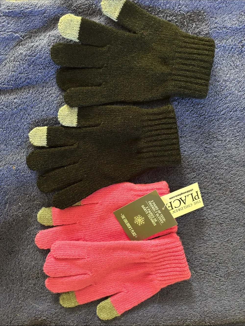 The Children's Place Black & Pink Knit Touchscreen Gloves with Green Tips